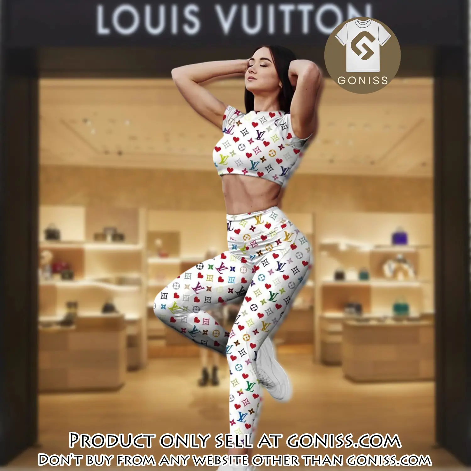 White louis vuitton sportwear combo luxury crop top tshirt and legging for women ctl1004 gn0820413